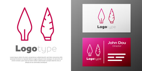 Logotype line Stone age arrow head icon isolated on white background. Medieval weapon. Logo design template element. Vector.