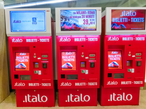 Milan, Italy - September 18, 2019: Italo train logo. Nuovo Trasporto