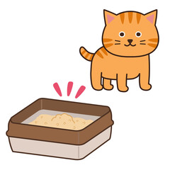 トイレをした後のチャトラ猫　イラスト