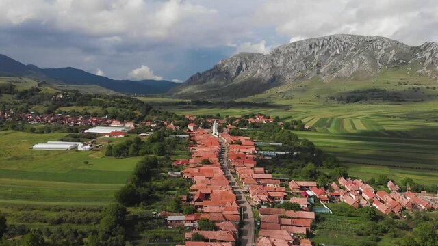 Aerial view above Coltesti village, Apuseni Mountains - Romania