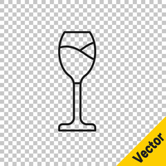 Black line Wine glass icon isolated on transparent background. Wineglass icon. Goblet symbol. Glassware sign. Happy Easter. Vector.