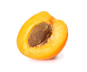 Half of ripe apricot on white background