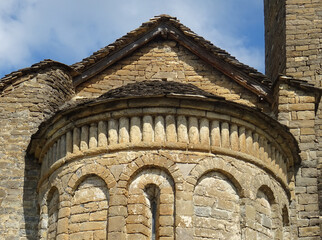 View of the semicircular apse of the Romanesque Church of San Martin in the village of Olivan. 11th...