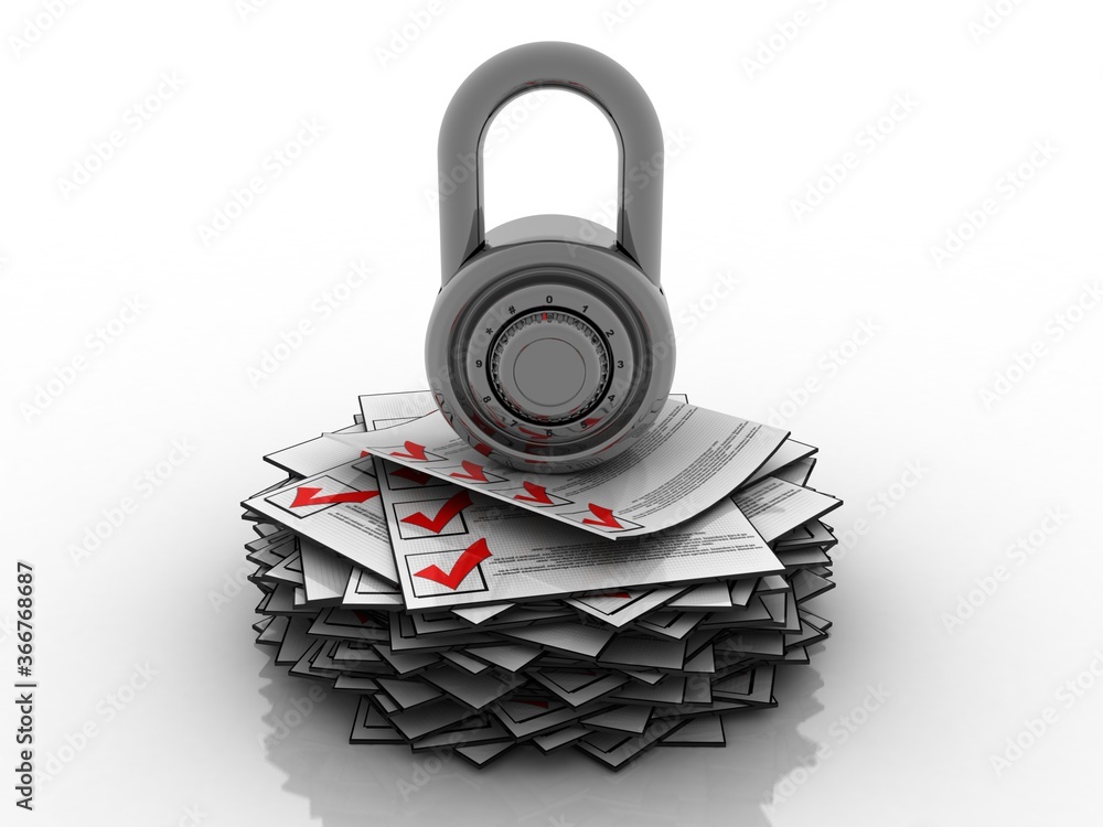 Poster 3d rendering documents with lock
