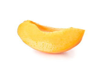Piece of ripe apricot on white background