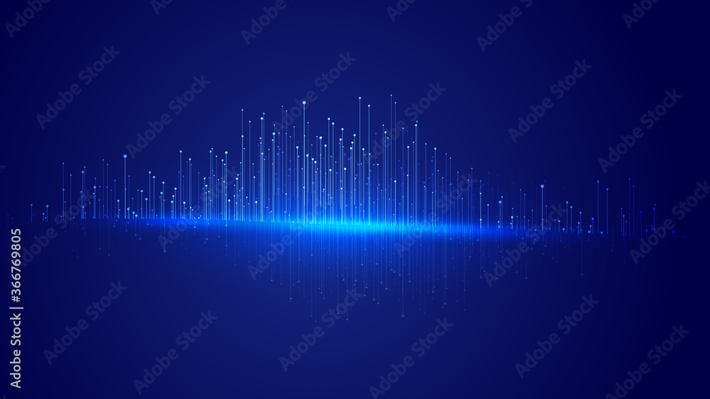 Poster glowing dots and lines make up the abstract background of network technology big data.
