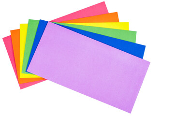 Different colored envelopes on a white background