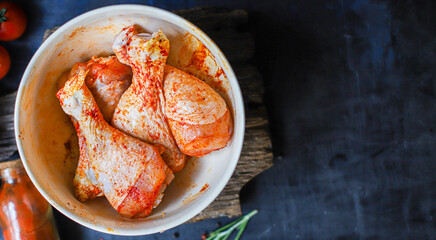 raw chicken legs marinade paprika barbecue grilled meat poultry second course food background top view copy space eating healthy keto or paleo diet