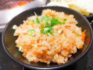 Close up of Japanese Garlic Fried Rice In Bowl