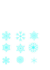 set of blue snowflakes on a white background for new year Christmas winter snow