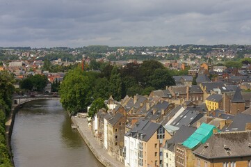 Fototapeta na wymiar An aerial view of Namur, Belgium, from the bridge over the Sambre river.