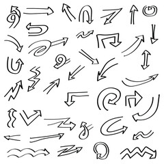 Abstract Set Black Collection Hand Drawn Different Arrows Elements Vector Design Sketch Style Doodle Line Brush Icons