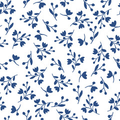 Seamless pattern symbol in blue floral background, flower ornament. Blue  ceramics design, simple decoration art, tile pattern seamless vector. 