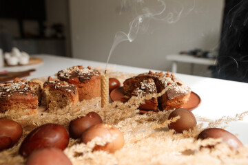 delicious Easter cake and painted eggs