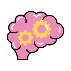 brain human with gears line and fill style icon