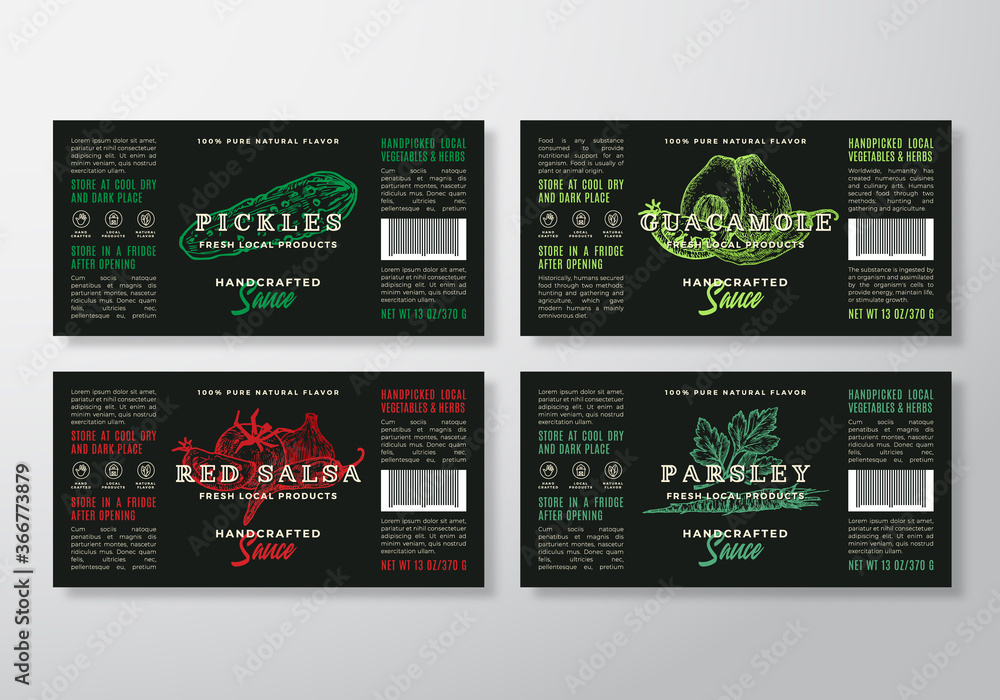 Canvas Prints handcrafted sauce labels template set. abstract vector packaging design layouts. modern typography g