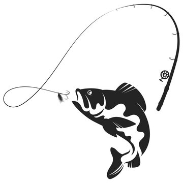 recommend clip art: Fish jumping for bait and fishing rod silhouette
