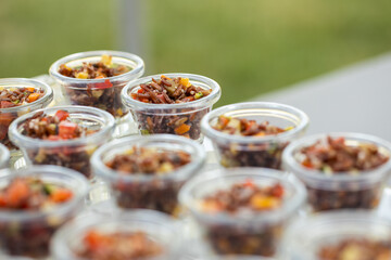 healthy food to the catering table