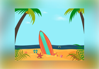 Summer Holidays Banner Layout with Beach Elements