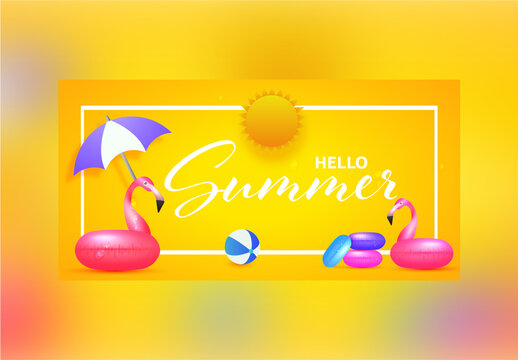 Hello Summer Banner Layout in Bright Yellow Color