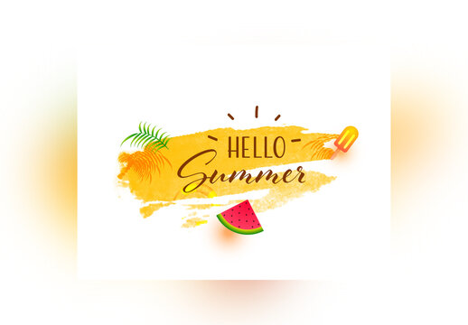 Hello Summer Banner Layout in Watercolor Style