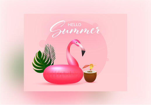Pink Hello Summer Banner Layout with Image Placeholder