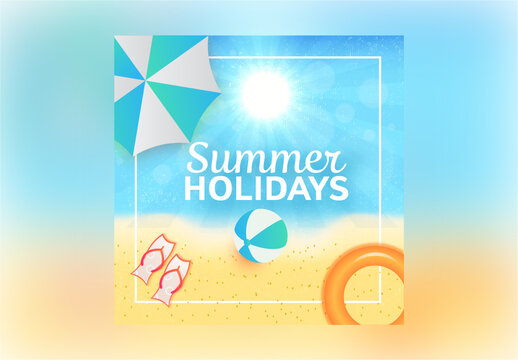 Summer Holidays Banner Layout with Sunny Beach View