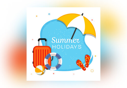 Summer Holidays Banner Layout with Travel Elements