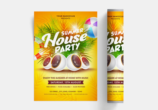 Summer House Party Poster Layout with Bright Yellow Colors