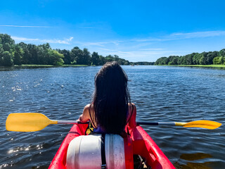 A girl kayaking on the famous Loire river France