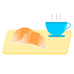 Croissant with coffee for coffee break, breakfast set, coffee break set illustration vector