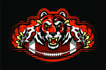 tiger football team design with mascot and half ball for school, college or league