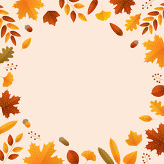 秋の葉っぱとどんぐり背景素材