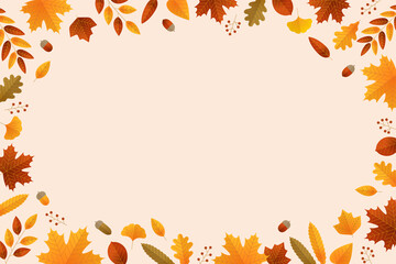 秋の葉っぱとどんぐり背景素材