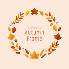 秋の葉っぱとどんぐりの円形装飾