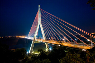 scene of the Cable-stayed bridge at night in Kaohsiung, Taiwan.