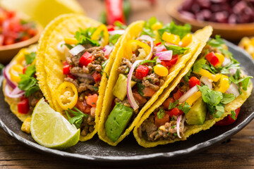 Mexican food - fresh tacos with ground meat 