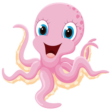 Cute Octopus cartoon , isolated on white background