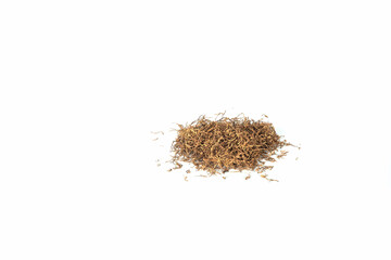 heap of tobacco lay on white background with copy space.