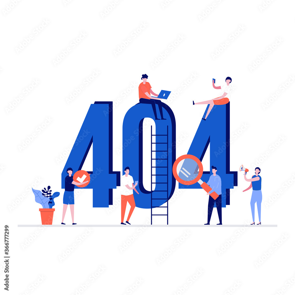 Poster 404 error vector illustration concept with characters. modern vector illustration in flat style for 