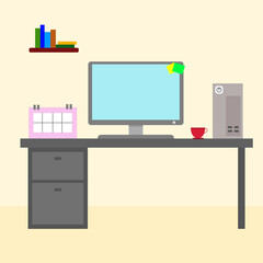 Illustration vector of working desk with PC computer, working space