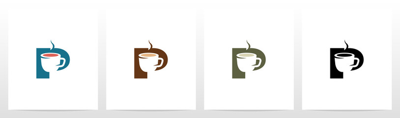 Tea Coffee Cup On Letter Logo Design P