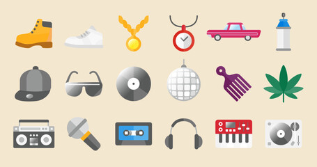 Hip Hop Icon Set (Simple flat vector for illustrations or graphics)