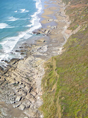 Aerial view of Whitsand Bay in Cornwall