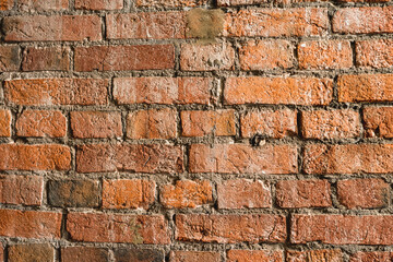 brick red wall texture. background of a old brick house.