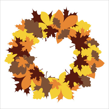 wreath of autumn leaves in modern trendy color vector isolated on white background