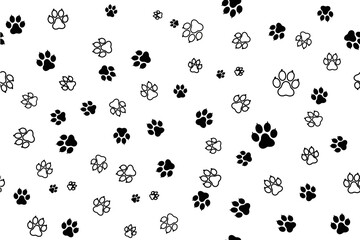 Pet paw footprint, cat feet steps, seamless pattern background