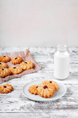 Kurabiye cookies on the white wooden table. Azerbaijan cuisine pastry