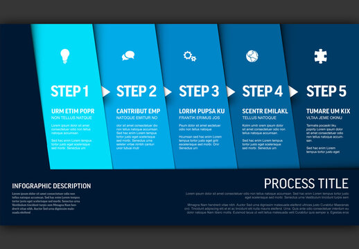 Progress Infographic with Five Blue Steps and Icons