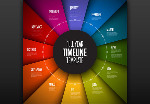 Full Year Timeline Infographic with Folded Paper Style and Circular Element
